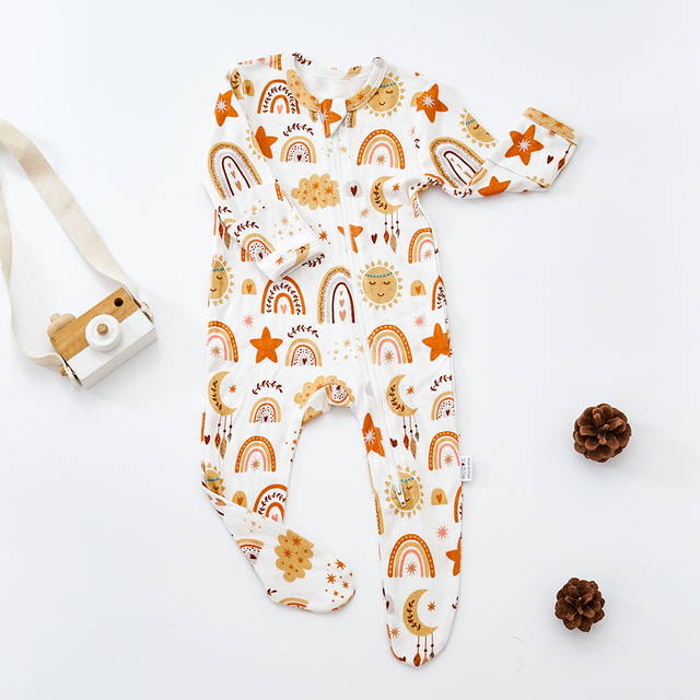 Elinfant Coverall Bamboo Cotton Baby Pajamas Long Design Infant Baby Foot Romper Jumpsuit